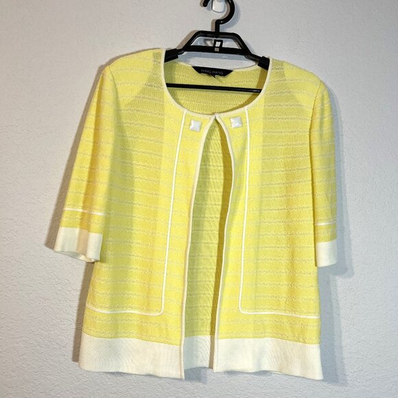 Ming Wang Women's MOMCORE EASTER Yellow & White Crop Knit Jacket, Size Small - Picture 1 of 7